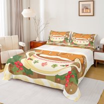 jejeloiu Christmas Theme Dessert Full Size Sheets,Cute Cake Coffe Bed Sheets,Sweet Bear Biscuit Sheet Sets For Girls Biys,Luxury Bedroom Decor,4 Pieces