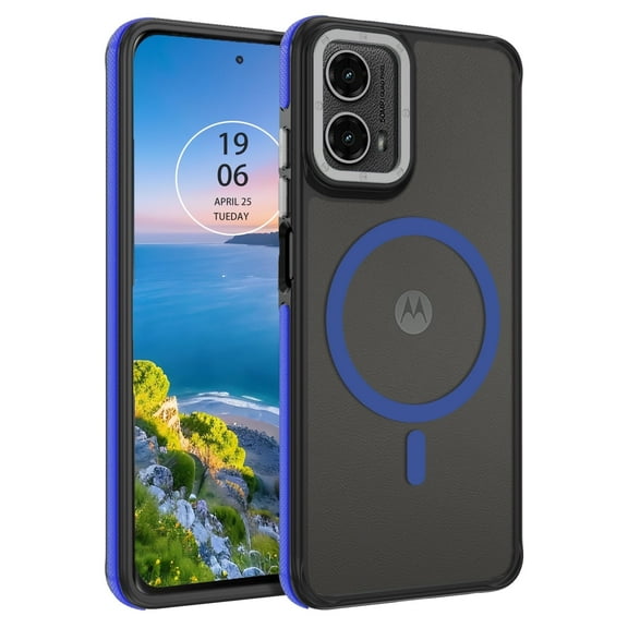 VENINGO Phone Case for Moto G 5g 2024 6.6", Magnetic Drop Protection Translucent Matte Slim Shockproof Protective Moto G 5g 2024 Case,Black/Blue