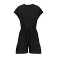 thumbnail image 3 of Besolor Summer Cotton Linen Rompers for Women Short Sleeve Casual Loose Wide Leg Shorts Outfits Elastic Waist Beach Jumpsuits, 3 of 6