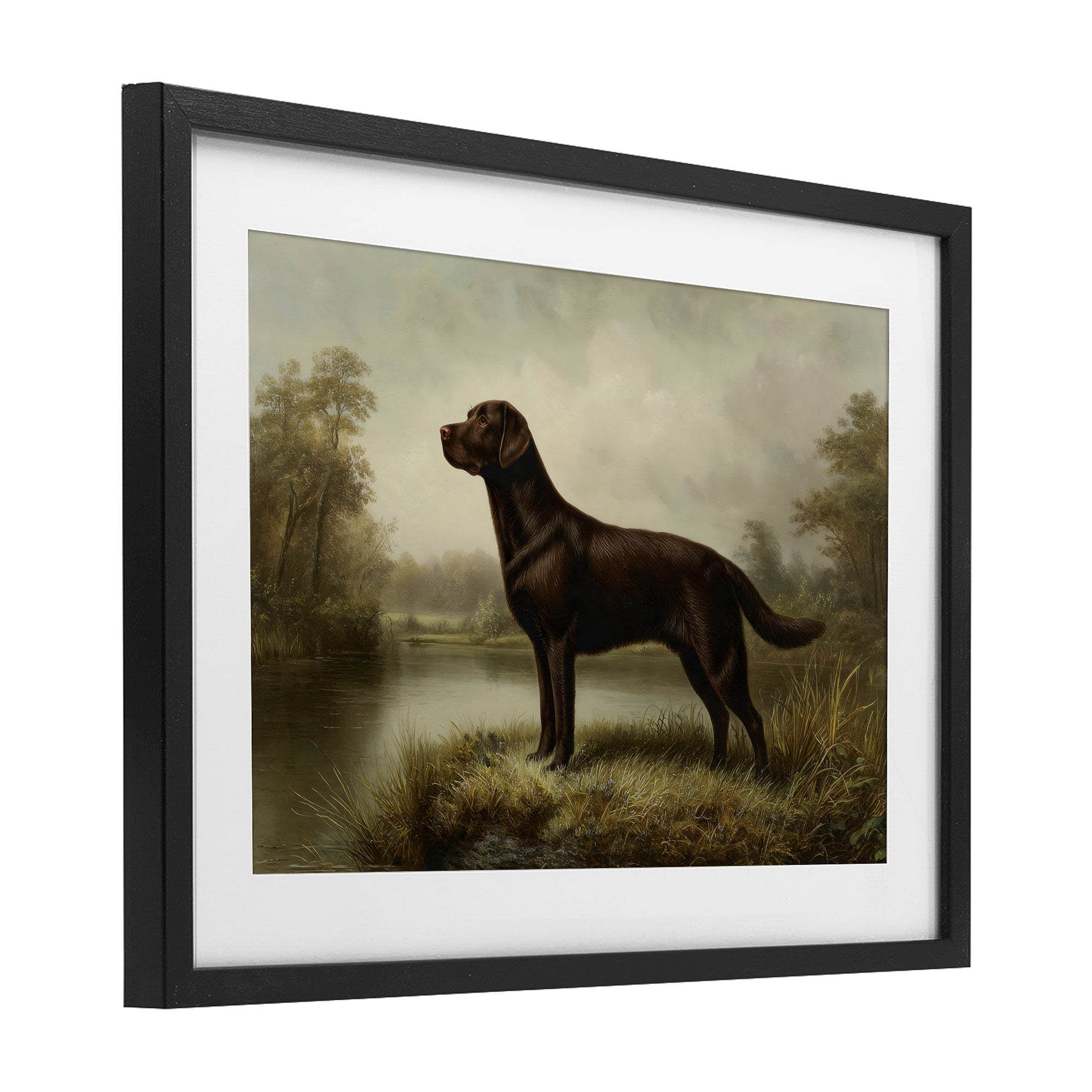 Stupell Industries On Alert Chocolate Lab Black Framed Print Under Glass, design by Petal Prints Design