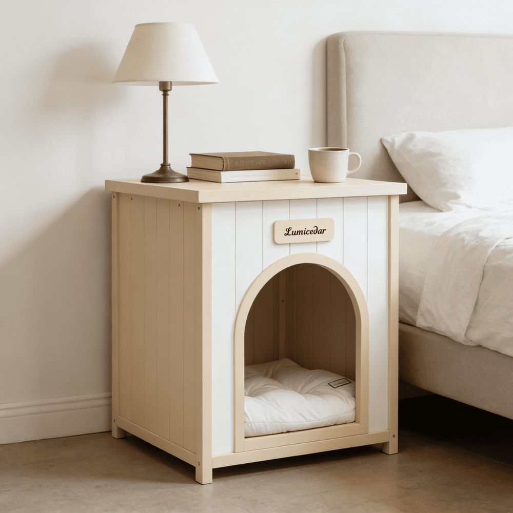 Modern Indoor Wooden Pet House with Removable Cushion - Solid Cedar Furniture for Small Pets