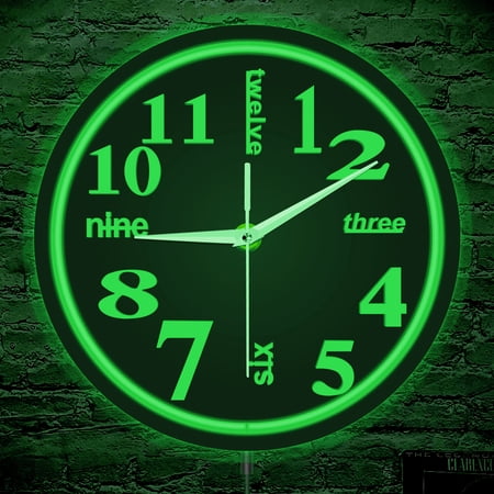 Modern Mixed Number LED Lighting Wall Clock for Bar Man Cave Urban Contemporary Accent Home Decor Metal Framed Neon Glow Clock