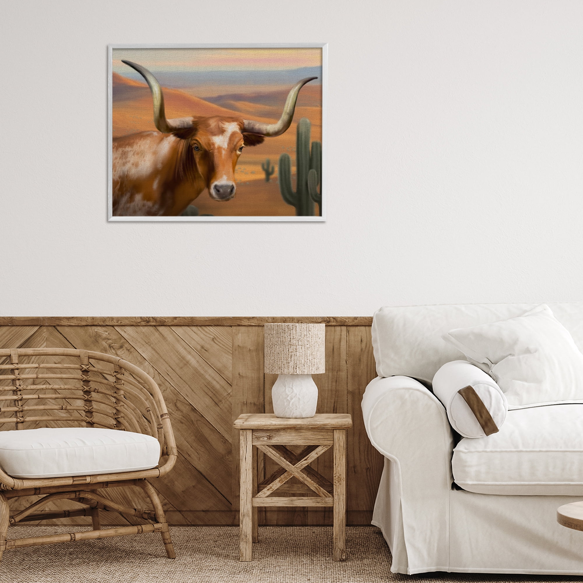 Stupell Industries Longhorn Western Landscape White Framed Giclee Art, design by Matthew Piotrowicz