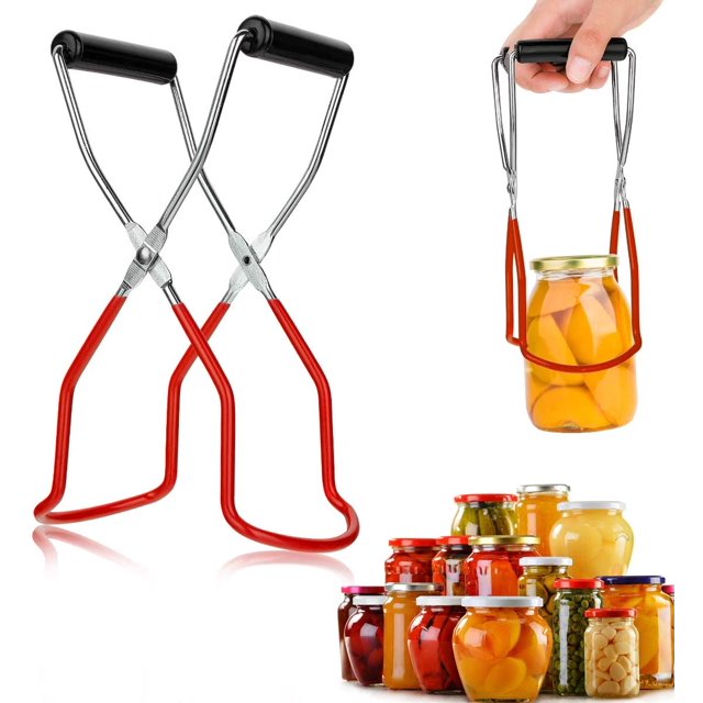 Pinzas para tarros, clip anti-escaldado, pinzas para tarros, pinzas para levantar tarros de conservas de acero inoxidable con mango de agarre para tarros calientes y tarros Mason (rojo)