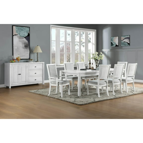Dover 60-78-96" Rectangle Expanding Dining Table Set Armchairs Server White Wood