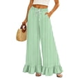 thumbnail image 2 of Striped Palazzo Pants for Women Casual Oversized Wide Leg Ruffle Flowy Pants with Pockets Baggy Vacation Summer Pant, XL, 2 of 7