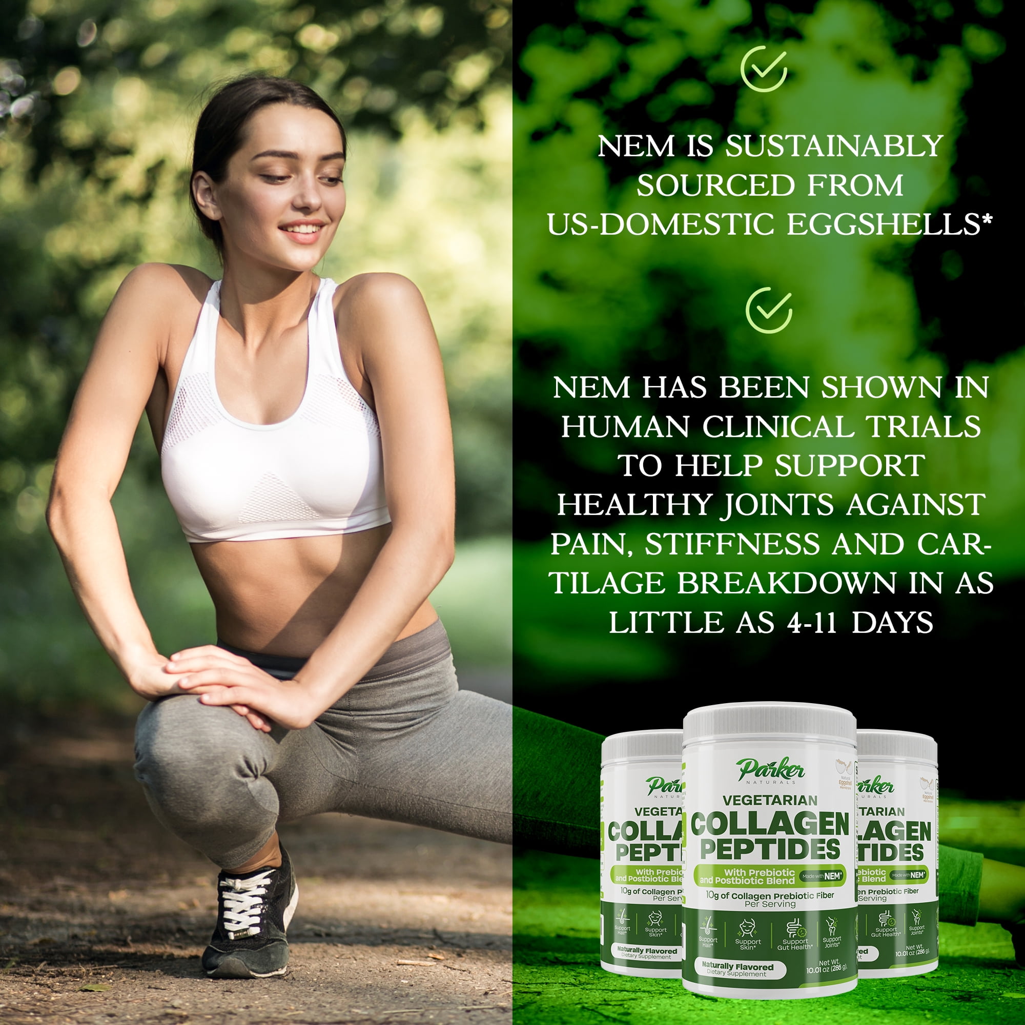 Parker Naturals Vegetarian Collagen Peptides Powder with NEM, Prebiotic and Postbiotic Blend for Skin, Hair, Gut and Joint health, 28 servings