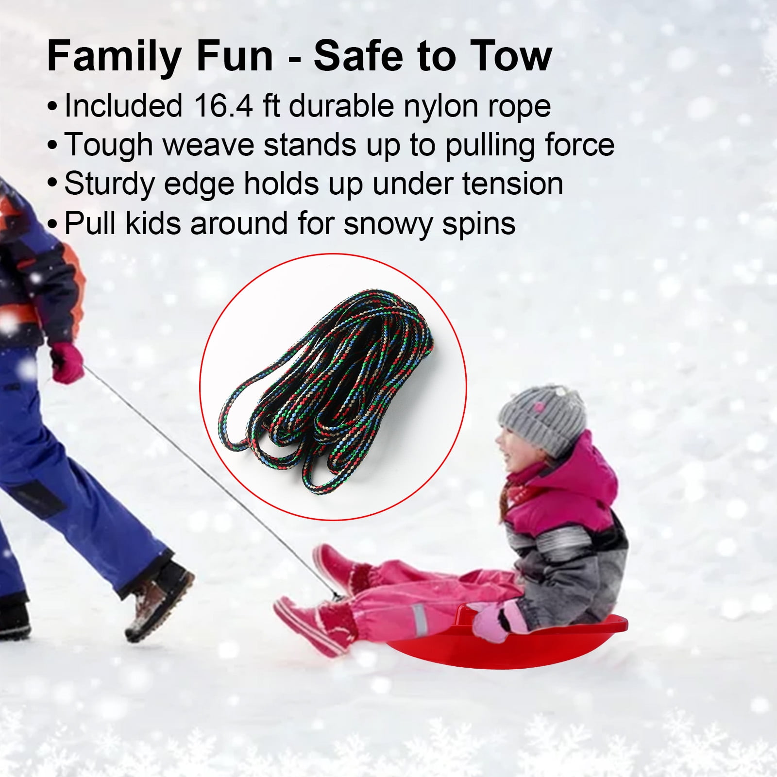 Gamexcel 25-Inch Round Downhill Sprinter Toboggan Snow Sled for Kids, Boys, Girls, and Adults, Featuring Built-in Handles and Pulling Rope - Red