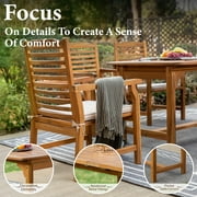 SUMMIT LIVING 2-Piece Acacia Wood Patio Dining Chairs with Cushions, Outdoor Oil Finished Natural Teak Wooden Armchairs, Orange & Beige