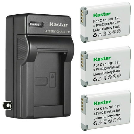 Kastar 3-Pack Battery and AC Wall Charger Replacement for Canon NB-12L NB12L NB-12LH Battery CB-2LG CB-2LGE Charger Canon PowerShot G1 X Mark II PowerShot N100 VIXIA mini X (LEGRIA mini X) Camera