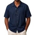 thumbnail image 3 of UVEASISHA Denim Shirt Men Short Sleeve Button Down Mens Shirts Check Pocket Casual Western Cowboy Shirts Vintage Washed Travel Shirt Navy 5XL, 3 of 7