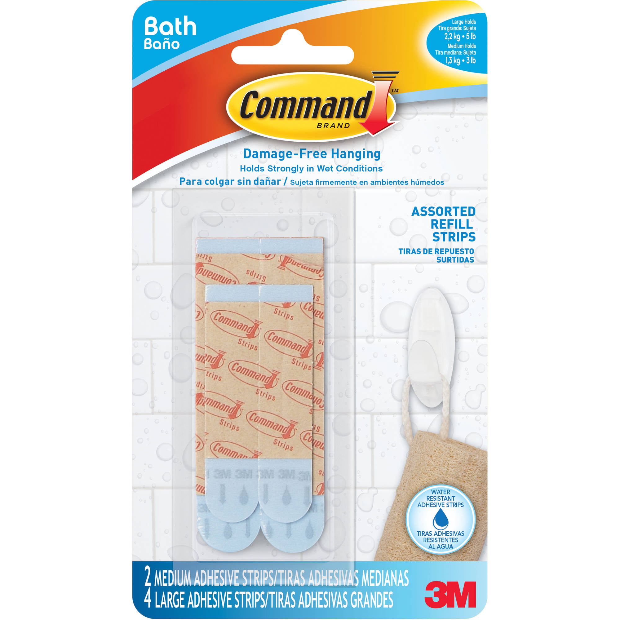 3M Command Water Resistant Strips Hook Damage-free Hanging Bathroom Waterproof