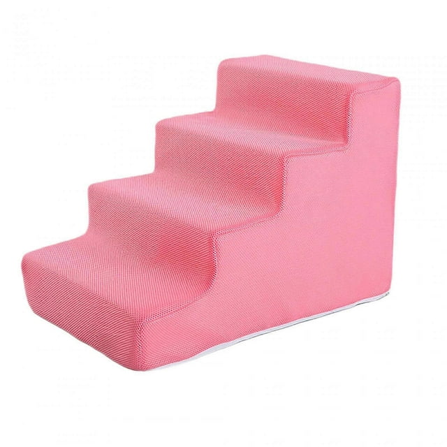 Density Pet Step Ladder, Cat Ramp, NonSlip Dog Steps, Balanced Pet Steps for Sofas, Small Dogs and Cats, Couch Bunk Beds, Pink 4 Steps