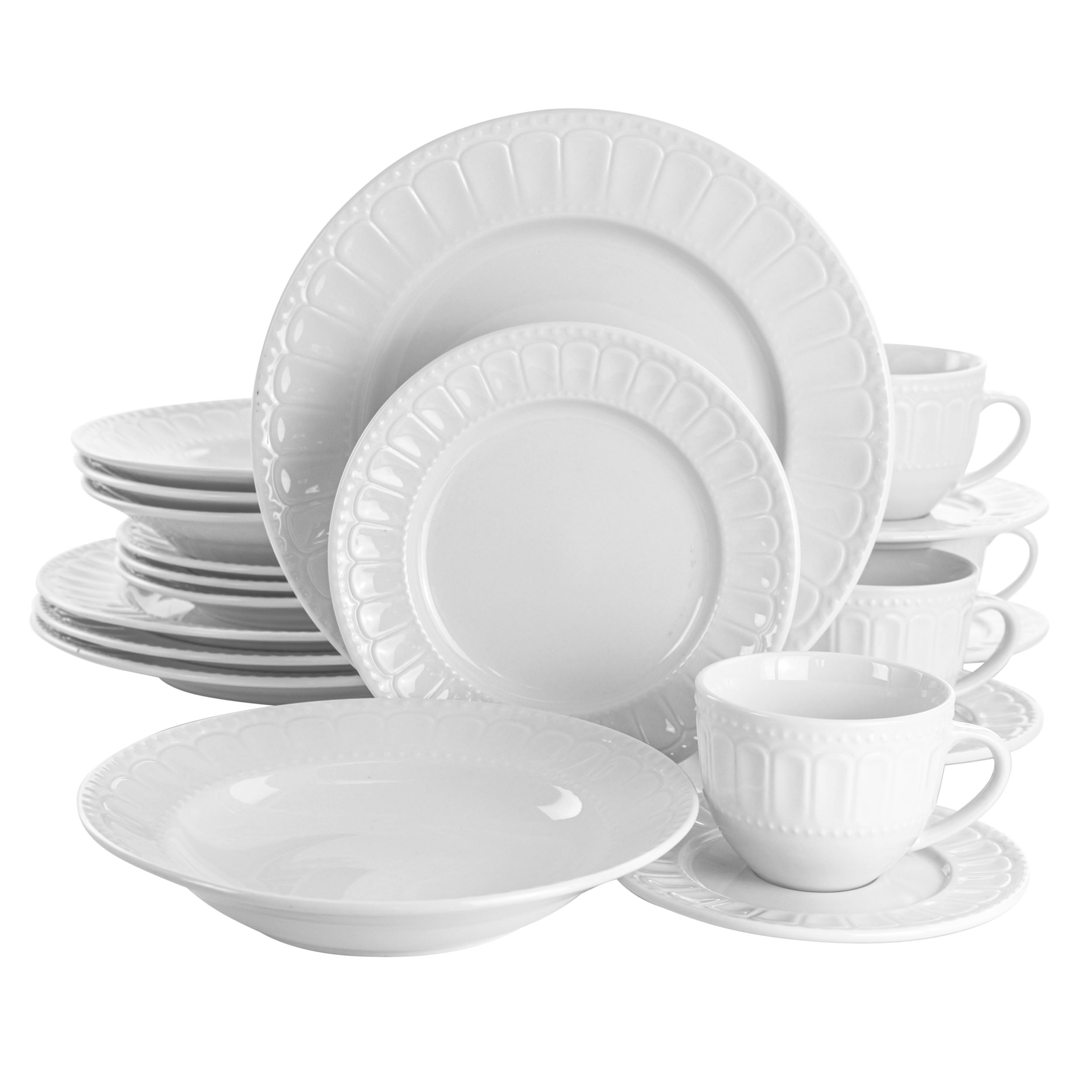 Elama Charlotte 20 Piece Porcelain Dinnerware Set in White - Walmart ...