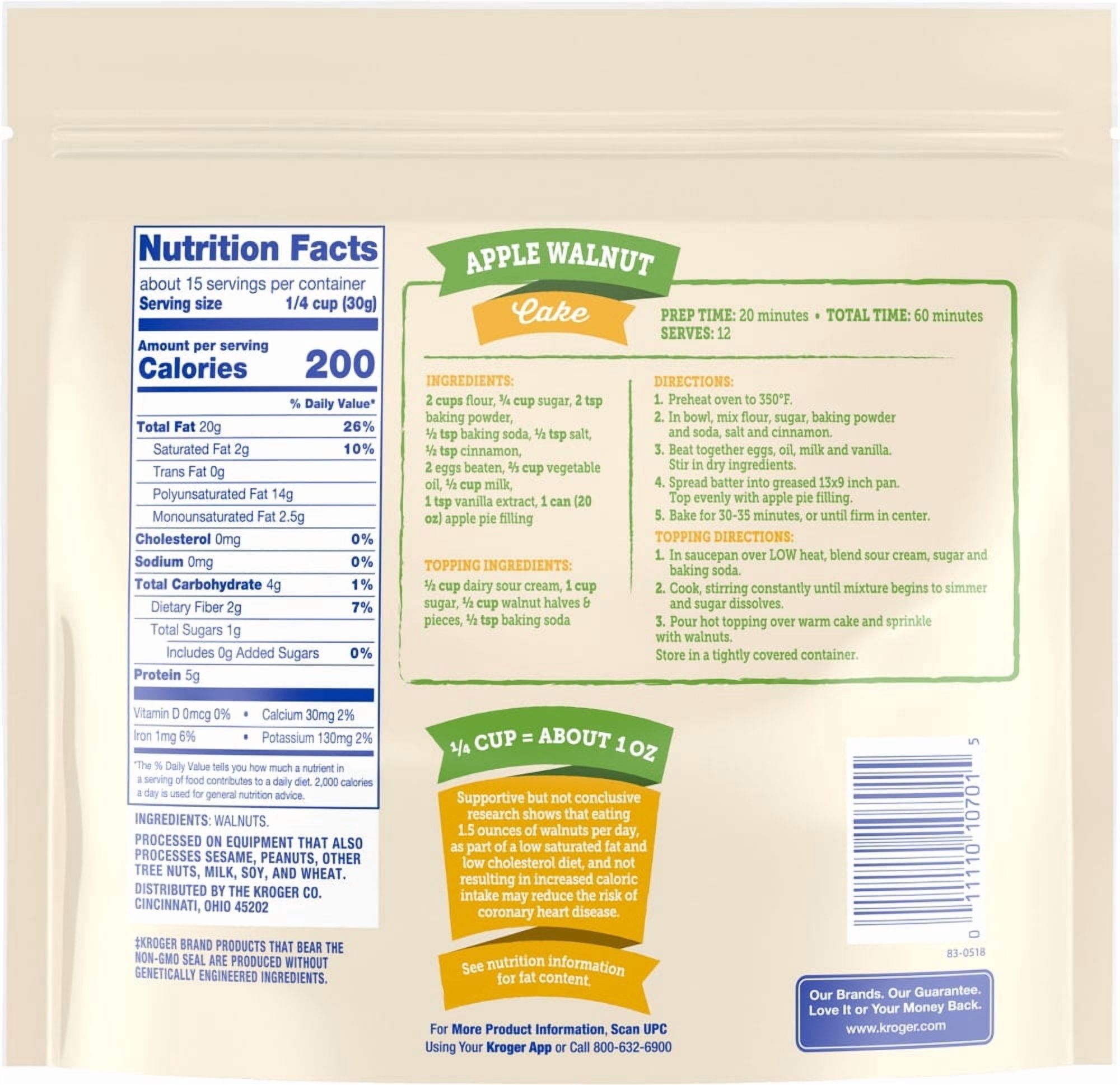 Kroger Gluten Free Vegan Halves and Pieces Walnuts 16 oz - 5 Pack