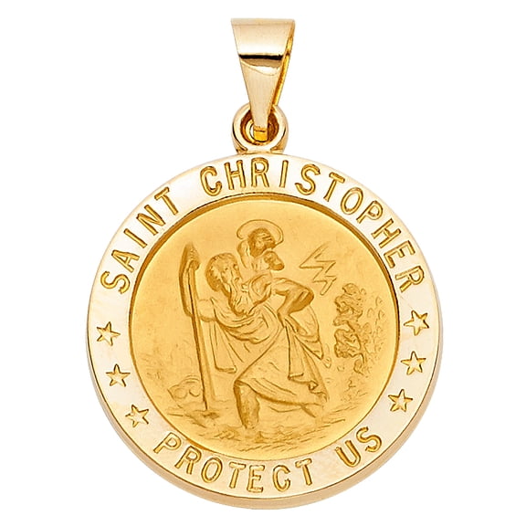 14k Yellow Gold Detailed Saint Christopher Medallion Pendant Trustworthy Charm Jewelry Female Unisex