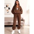 thumbnail image 5 of Women'S 2 Piece Outfits Casual Lapel Zip Sweatshirts and Wide Leg Pants Tracksuit Sets Brown XL, 5 of 9