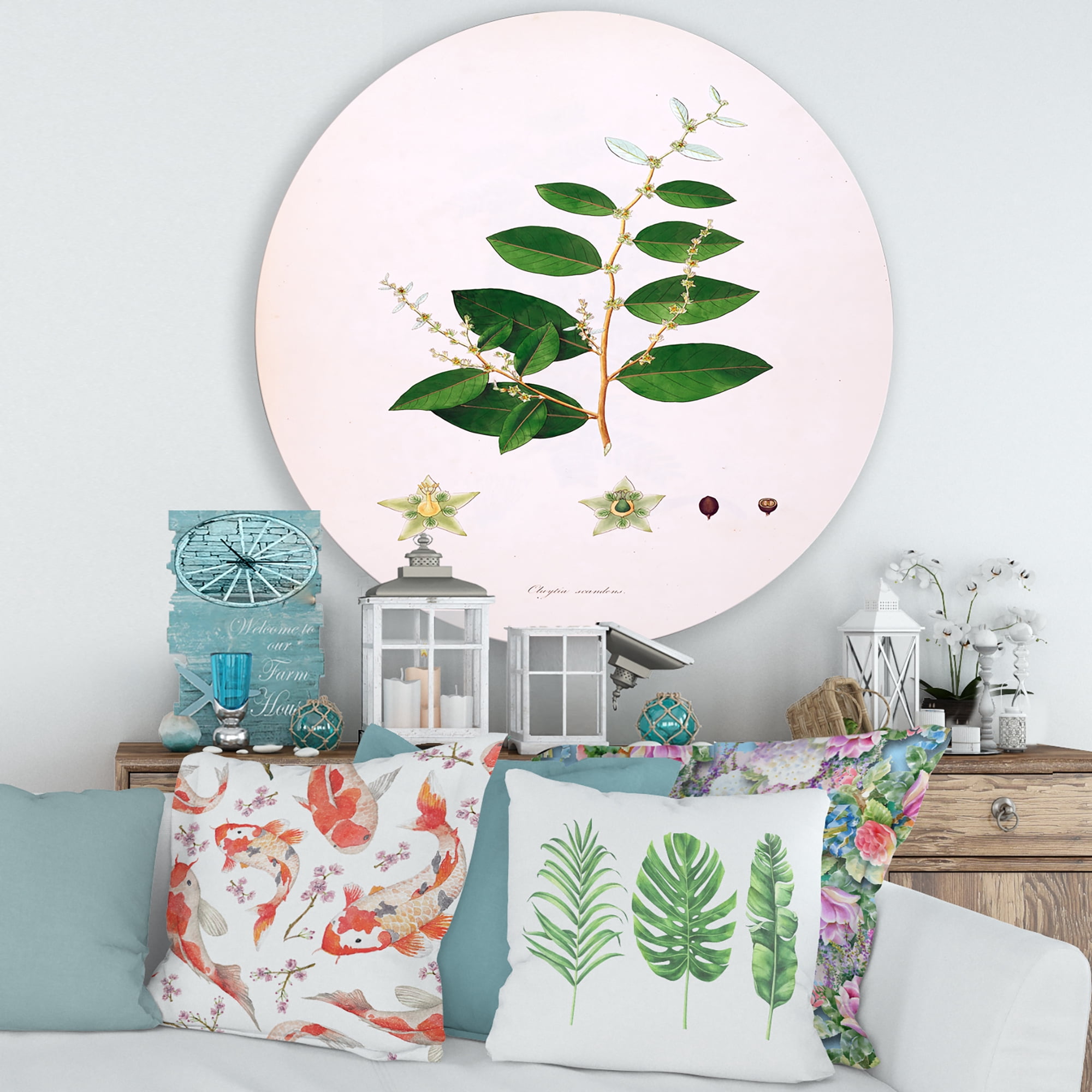 Designart 'Ancient Plant Life XVI' Farmhouse Circle Metal Wall Art 29x29 - Disc of 29