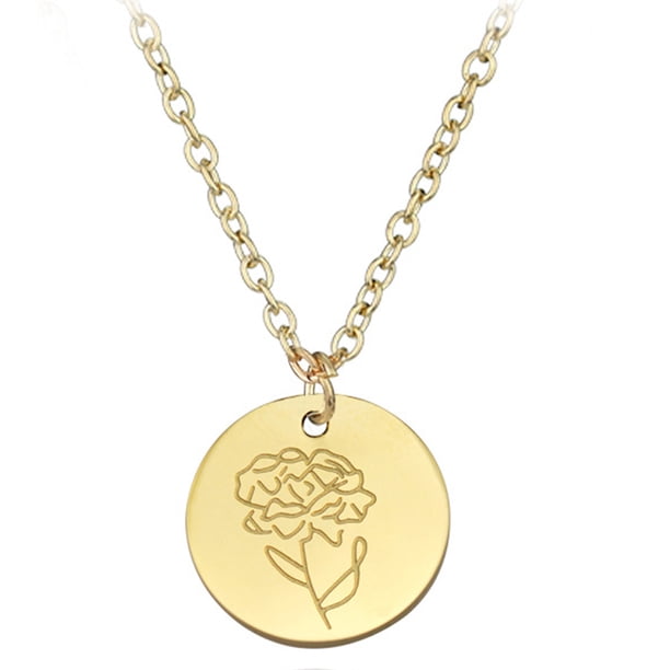Collar de moneda redonda, flores talladas en acero de titanio, pequeños regalos colgantes MFZFUKR CPB-US-PSF1358-1