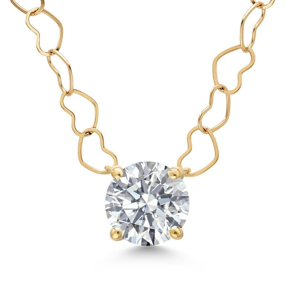 Gem Stone King 1.00 Ct IGI Certified Lab Grown Diamond Pendant Necklace for Women in 14K Yellow Gold | E-F Color | VS1-VS2 Clarity | Round Cut | With 18 inch Heart Gold Chain