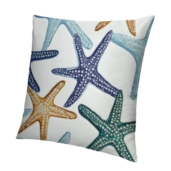 Sky Blue Nautical Starfish Throw Pillow Covers,Beachy Coastal White Navy Cushion Cover Digital Blended