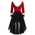 thumbnail image 5 of BLTIBY Womens Christmas Dress Long Sleeve Vintage Mrs Claus Xmas Costumes A-Line Mesh Irregular Swing Party Holiday Cocktail Dresses Red XL, 5 of 5