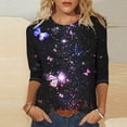 thumbnail image 2 of ZQGJB Cute Butterfly Print Shirts for Women Dressy Casual 3/4 Lenght Sleeve Round Neck Graphic T-Shitrs Top Loose Fit Comfy Tunic Tees Blouse Multicolor#08 L, 2 of 6
