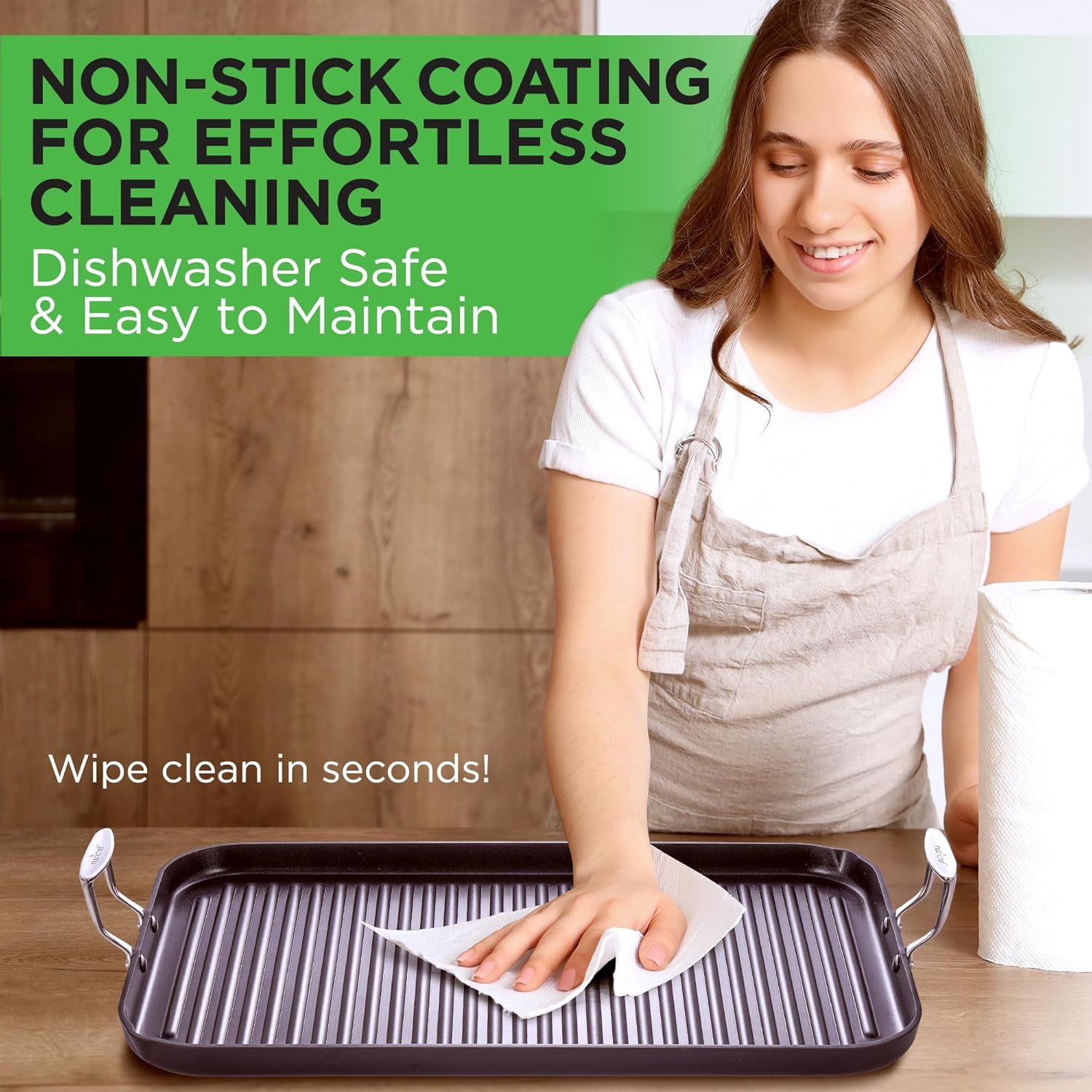 Nonstick Stove Top Grill Pan Need two Burners 20" & 13" Hard-Anodized Non stick Grill & Griddle Pan - Kitchen Cookware ,High Ridges, Strong Riveted Handles, Cool Touch Handles