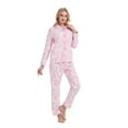thumbnail image 3 of GLOBAL Women's Flannel Pajamas Set 100% Cotton PJs for Women Loungewear Long Sleeve Button Drawstring Waist Warm Sleepwear Sky Pink Tie-Dye L, 3 of 6