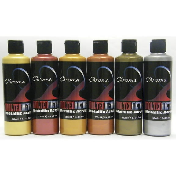 Chroma Molten Metal Acrylics, 8 Ounces, Assorted Metallic Colors, Set of 6