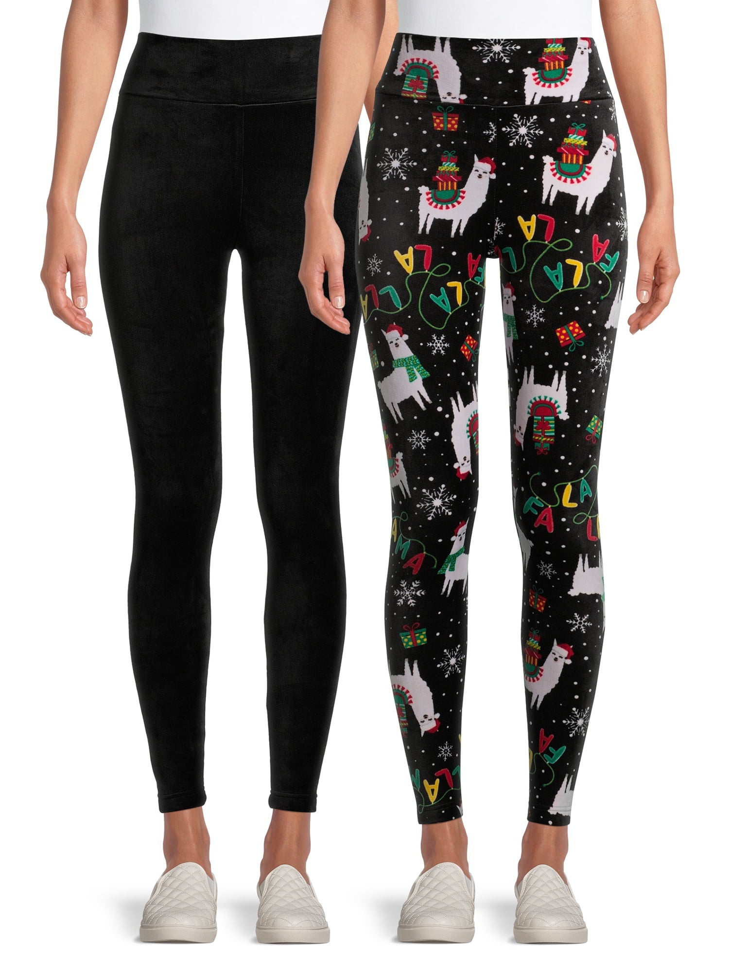 No Boundaries Juniors' Plush Christmas Velour Leggings, 2Pack