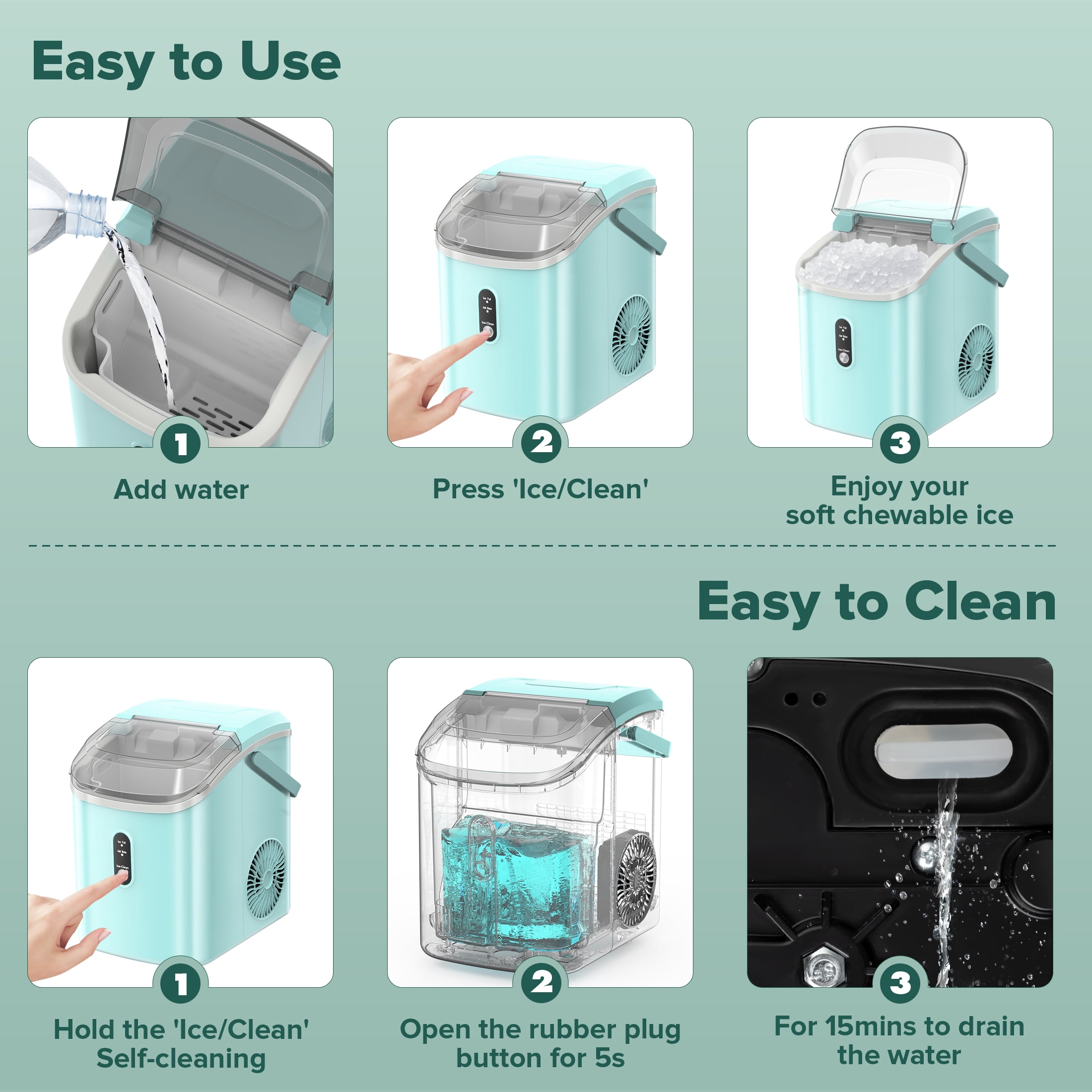 KISSAIR Nugget Ice Maker Countertop with Soft Chewable Pellet Ice, Portable Ice Machine with Handle, 35lbs/24H, Green