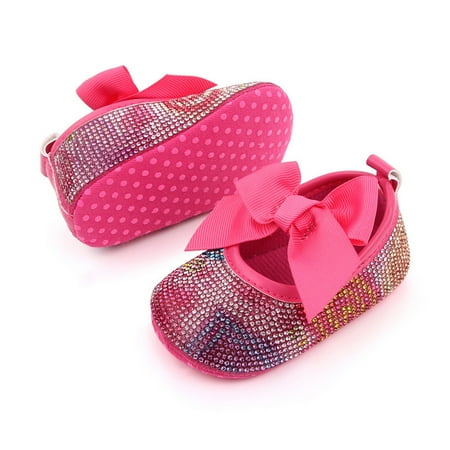 

Herrnalise Baby Girls Bowknot Crystal Drill Point Shoe Soft First Walking Princess Shoe