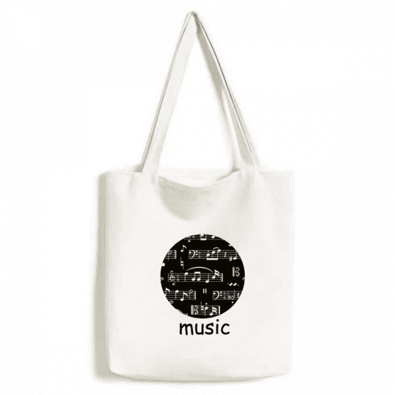 White Music Notes Bar Black Tote Canvas Bag Shopping Satchel Casual Handbag