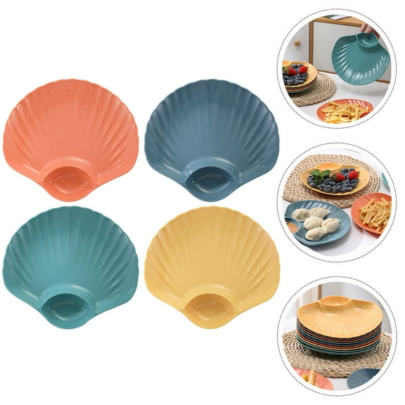 Raindrops Assorted Color Plastic Shell Shape Serving Bowls for Dips and Snacks Set of 4 for Home Use