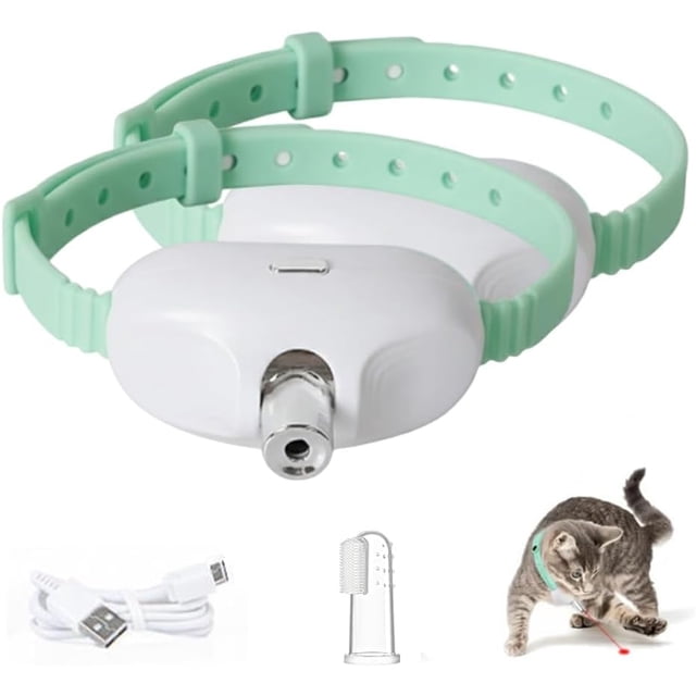 Laser Cat Collar, Automatic Cat Laser Collar with Red Light, Upgraded Smart Interactive Hands for Bored Indoor Kitten, Adjust Angle USB Rechargeable Electric Pointer, Gifts for Ailurophile(Green-2pcs