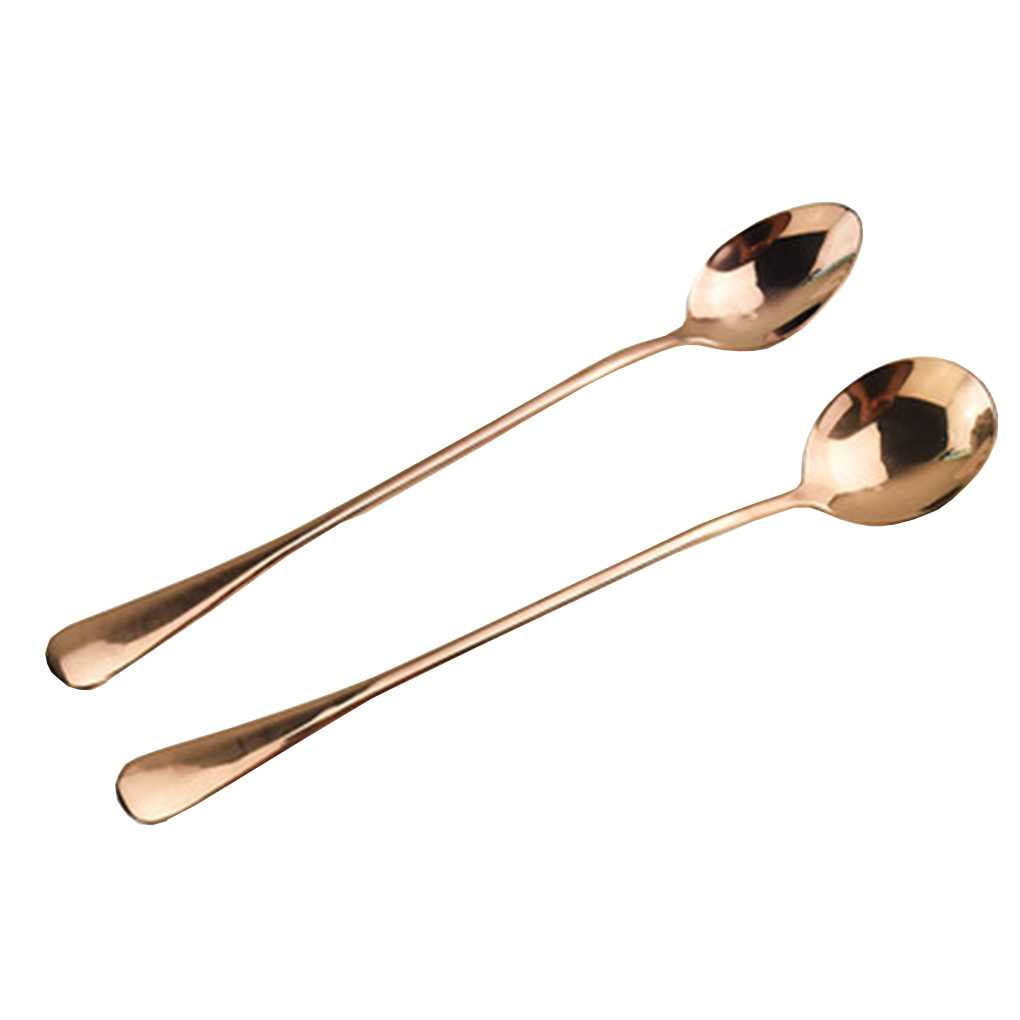 DESTYER 2 x Stainless Steel Long Handle Latte Spoons for Glass Ice