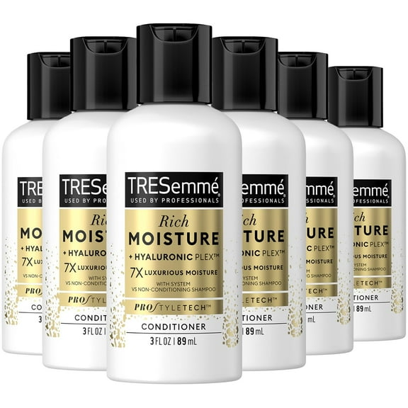 TRESemme Conditioner Moisture Rich - Ceramide   Hyaluronic Acid, Travel-Size Conditioner for Damaged Hair, Moisturizing Conditioner TREsemme, Hair Care Products for Women/Men, 3 Oz Pack of 6