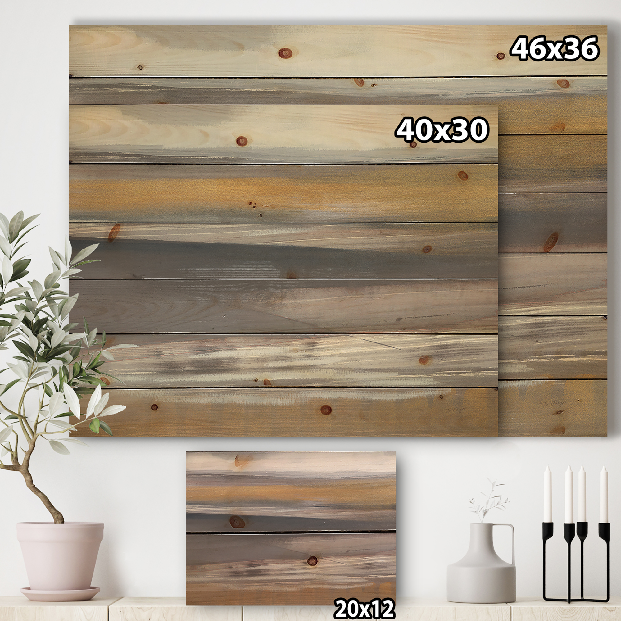 Designart 'Misty Grey Beach' Nautical & Coastal Print on Natural Pine Wood