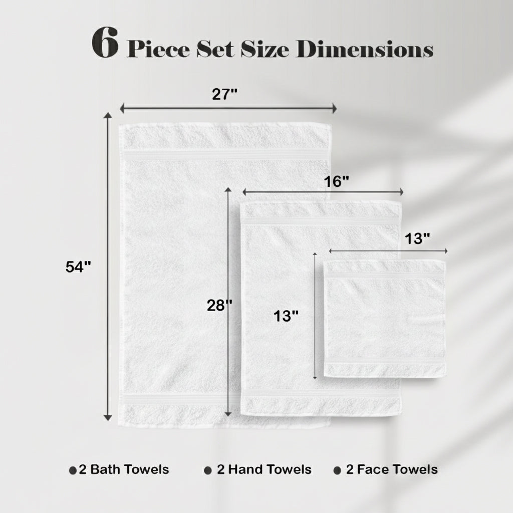 Superior Miami 100% Cotton Lightweight 6-Piece Towel Set, White