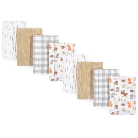 Hudson Baby Cotton Poly Flannel Burp Cloths Multipack Woodland 8-Pack One Size