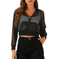 thumbnail image 1 of INSPIRAR CHIC Sudadera con cremallera para mujer 2023 Moda Chaquetas bomber de malla transparente M Negro, 1 of 6