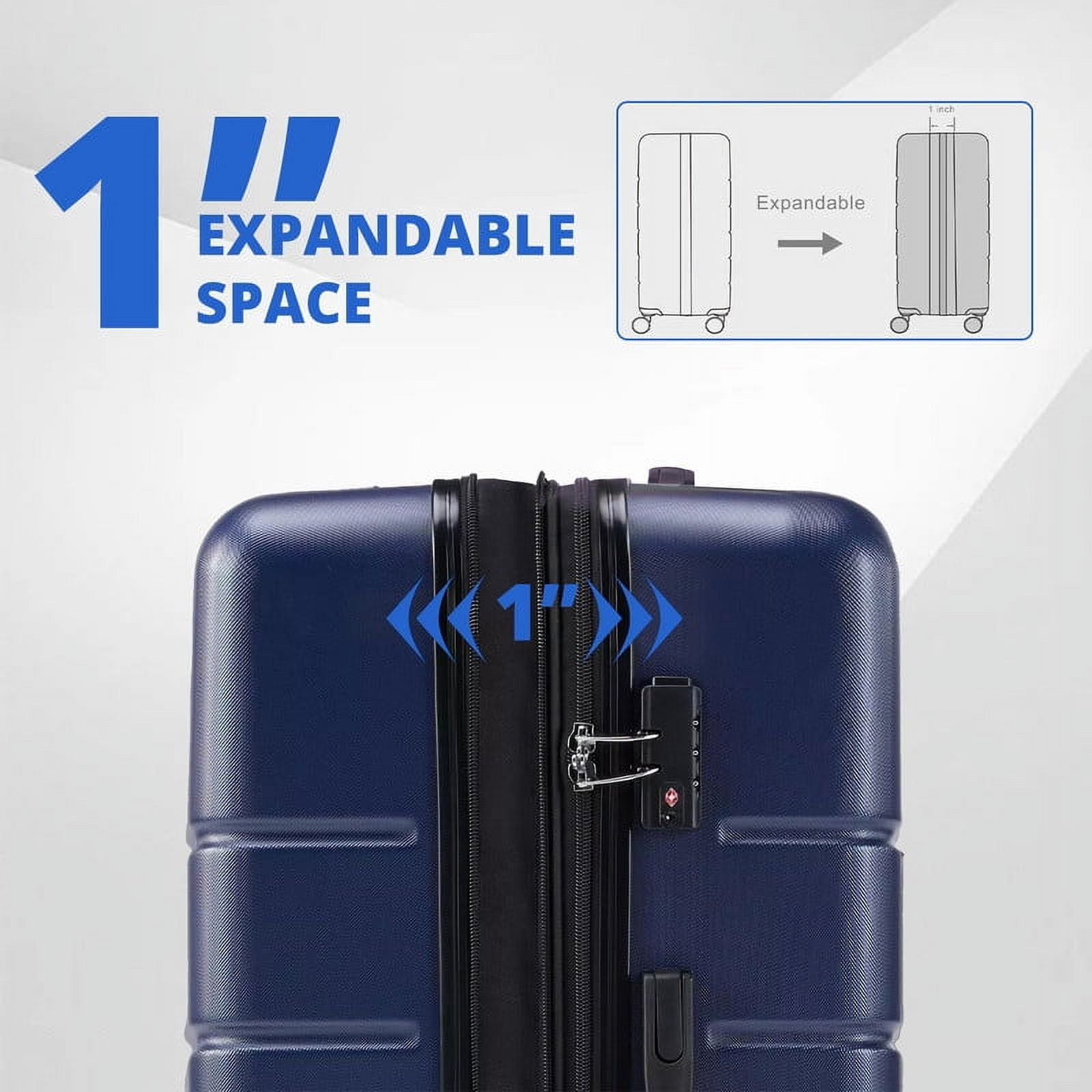 TINKLE WELL 3-Piece Hardshell Suitcase Sets, 20"+24"+28" Lightweight Expandable Carry on Luggage, TSA Lock Hard Shell Luggage with 360° Smooth Spinner Wheels, Family friendly, Blue