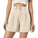 thumbnail image 1 of Pantalones cortos de cintura alta para mujer - Abertura lateral, bolsillos - Informal de negocios - Espalda elástica, cierre con cremallera - Tallas S-XXL, 1 of 6