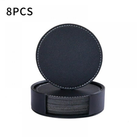 

Drink Coasters PU Leather Bar Beer Beverage Coasters for Drinks Set of 8 with Holder Coasters for Wooden Table Coffee Table Absorbent Drink Coasters