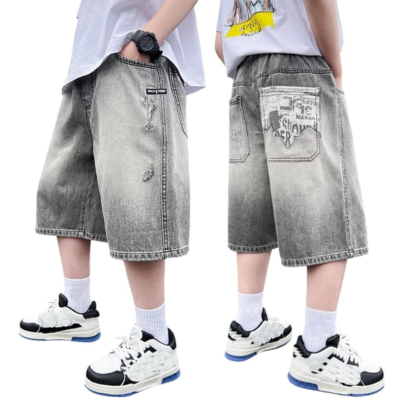Lullu Boys Distressed Denim Shorts Streetwear Jean Shorts Summer Jorts, Sizes 4-14