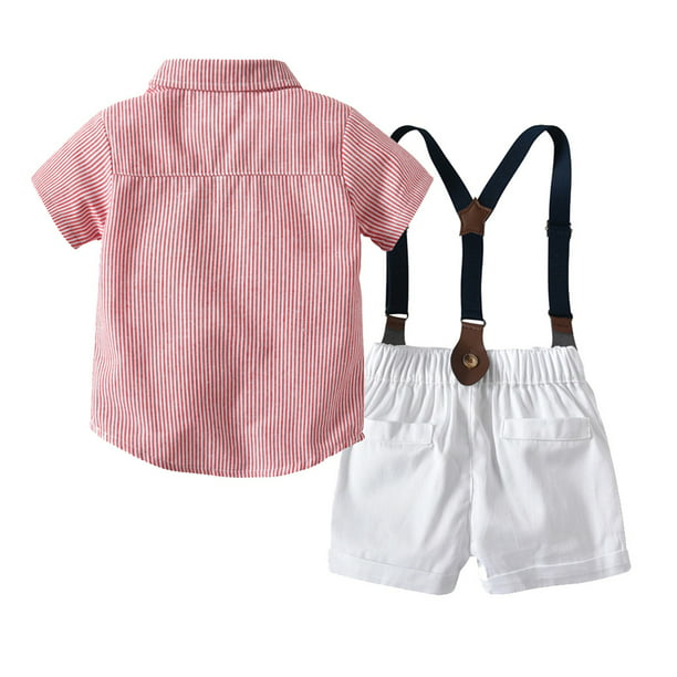 QIPOPIQ Clearance Toddler Boys Outfit Set Short Sleeve Button-up Boys  Shirts, Boys Shorts with Suspender 
