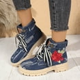 thumbnail image 3 of Denim Embroideried Chunky Combat Boots for Women Retro Fall Flower Casual Lace up Fashion Sneakers Ankle Booties Blue Size 6.5, 3 of 7
