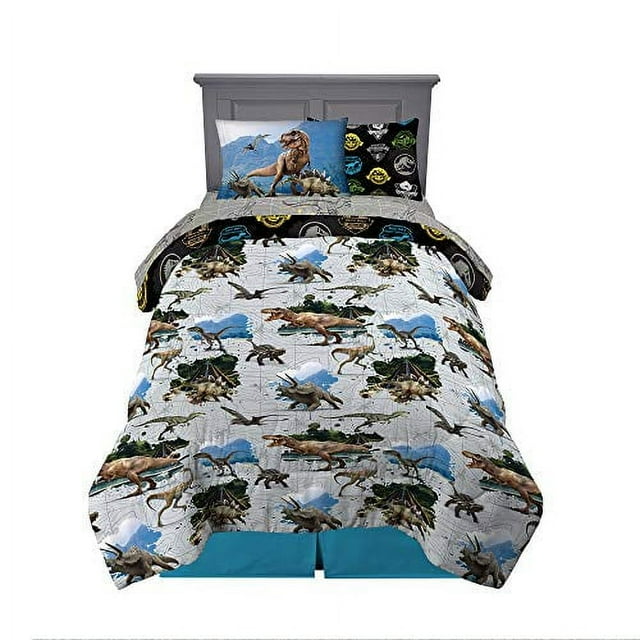 Jurassic World Ensemble de Draps Jumeaux pour Enfants - Drap de Lit Multicolore 4 Pcs avec Couette Réversible