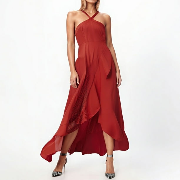 WILLBEST Vestidos Floreados Para Mujer Vestido Casual De Mujer Vestido De Fiesta De Verano Fluido Con Tirantes Con Volantes Elegante Color Sólido Uso Diario Ajuste Cómodo